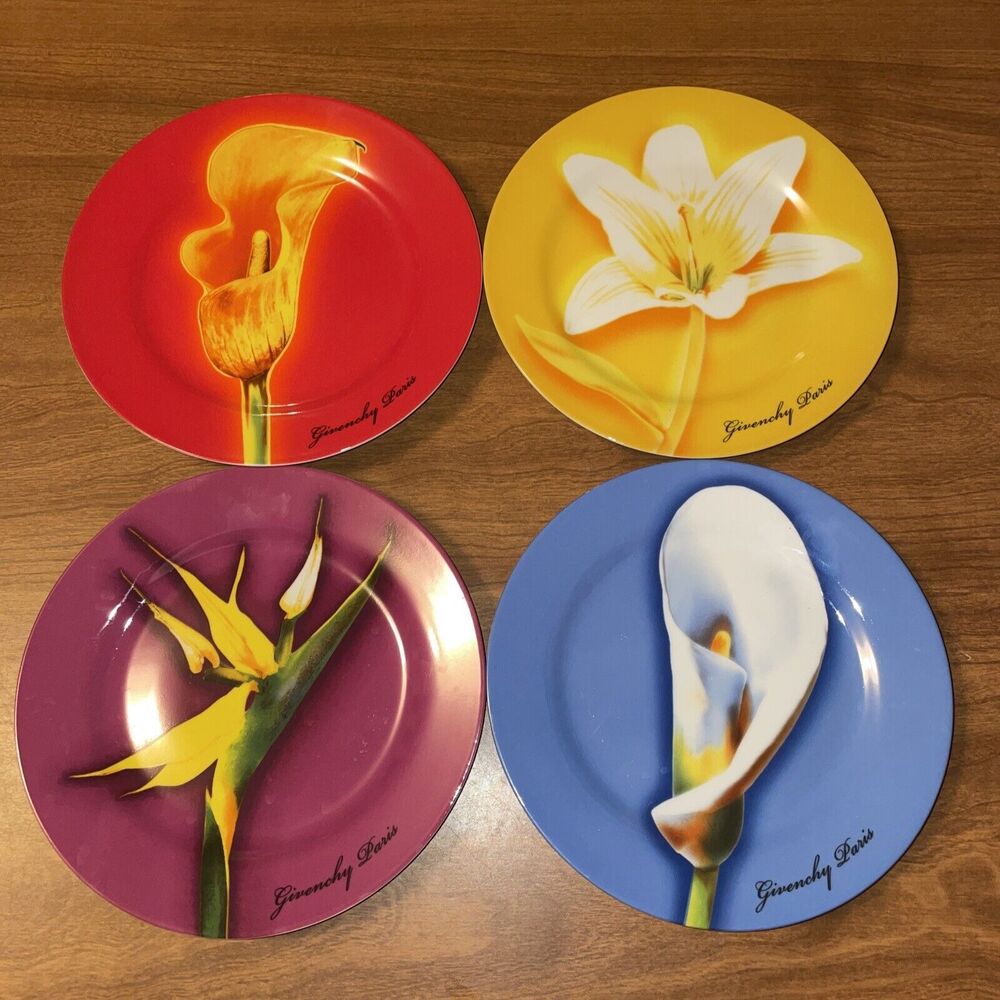 Vintage Flower Plates Givenchy Paris Les Fleurs de Parfums Porcelain Set Of Four